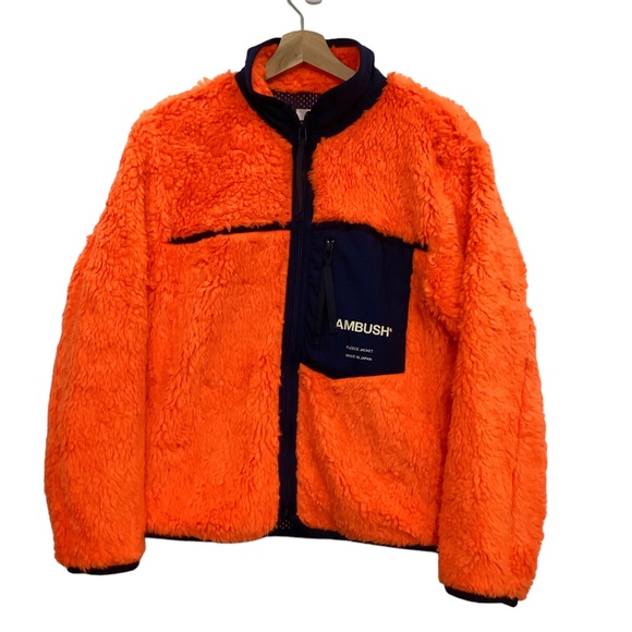 NWT AMBUSH logo-print fleece Sherpa jacket in Orange & Navy Size S - Picture 9 of 16